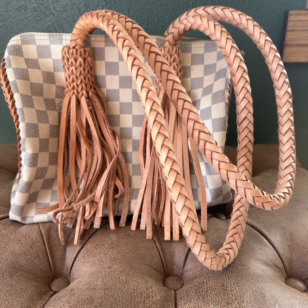 The Icon Damier Azur Medium Cashmere from vintage boho bags, only used twice
